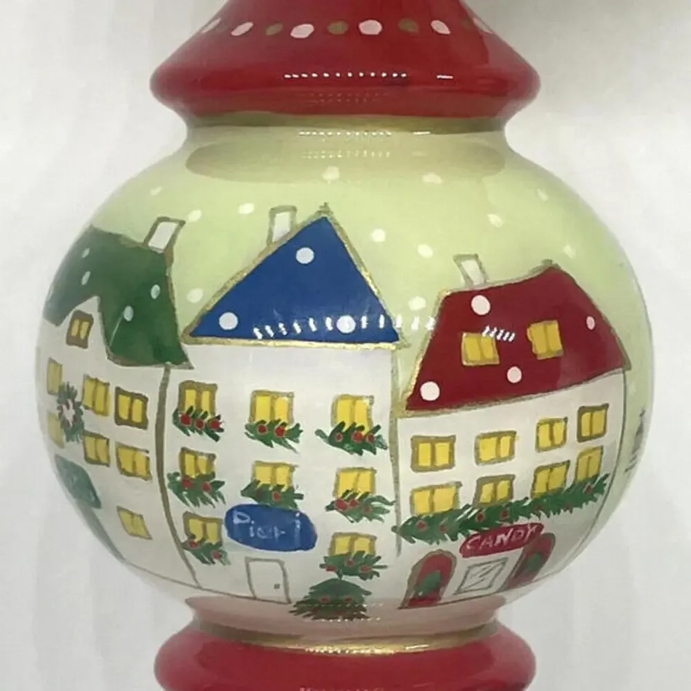 PIER 1 Reverse Painted Li Bien Glass Christmas Ornament Village Top 2009 in Box‎